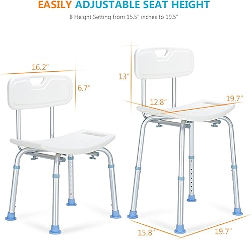 Miniatura 2 de OasisSpace Silla de ducha con respaldo, taburete de ducha ajustable resistente, sin herramientas médicas, banco de asiento de bañera antideslizante,