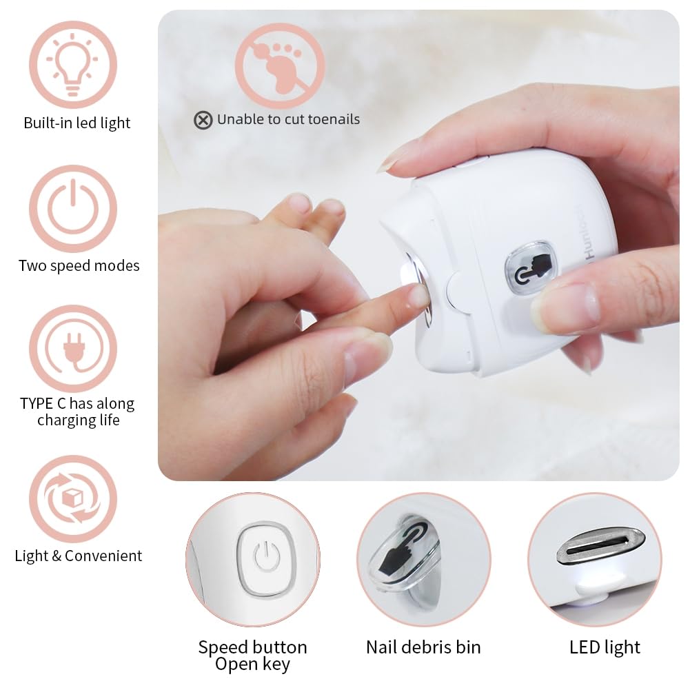 Electric Nail Clipper, Electric Nail Trimmer with Nail Clip Storage and LCD Light, USB Rechargeable Automatic Nail Clipper for Adults, Seniors, Babies, Children (White)
