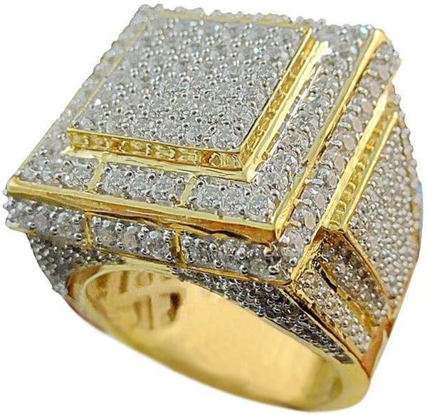 ShenTan Men's Iced Out Solitaire Style Diamond Pinky Band Ring in 18k yellow gold filled (9)