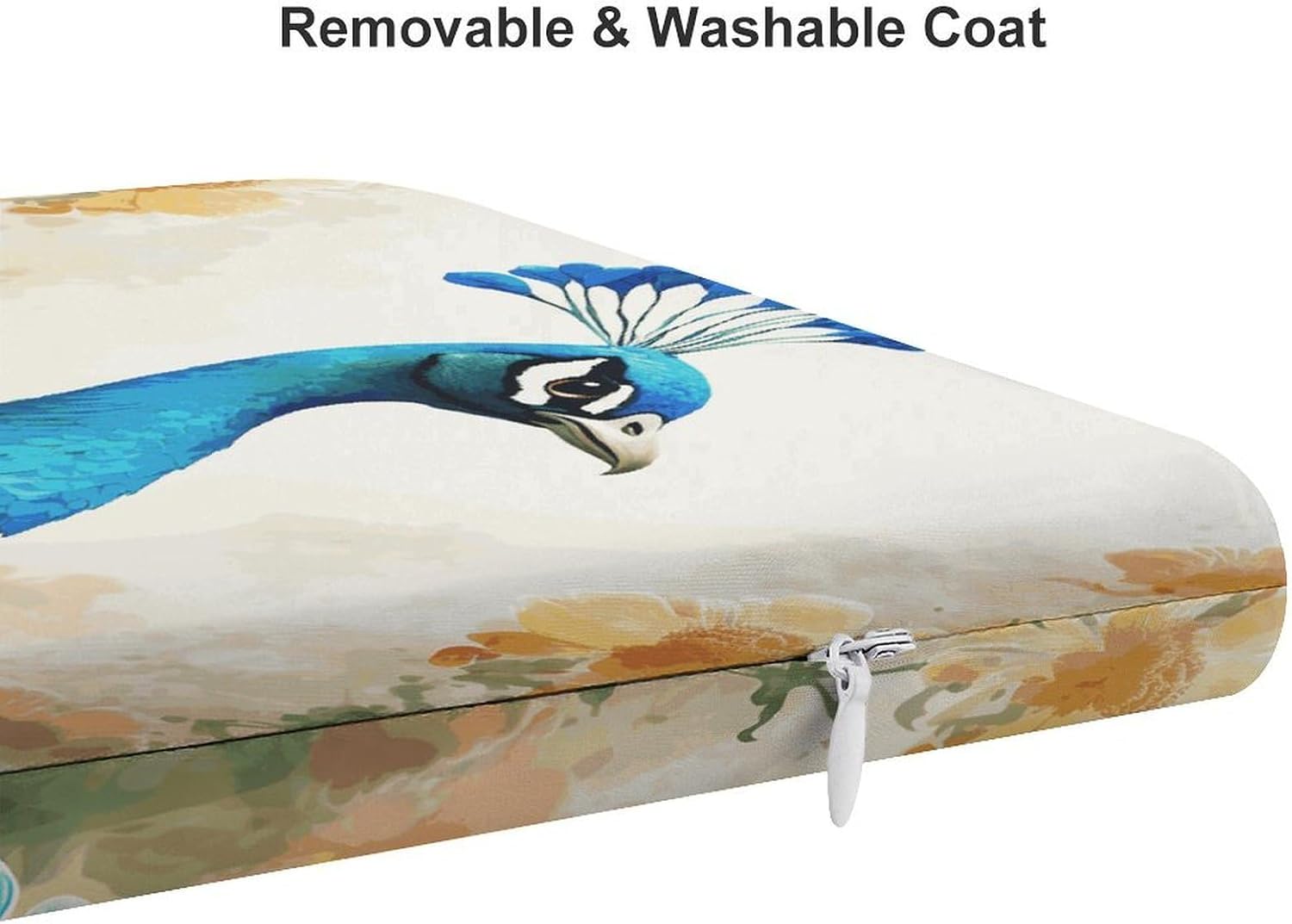 Cartoon Blue Peacock Chair Cushion Floor Pillow Stool Cushion | Cushions with Removable Cover with Square Memory for for Chair Living Room Balcony Office Sofa,13.8*15*1.2 Inch