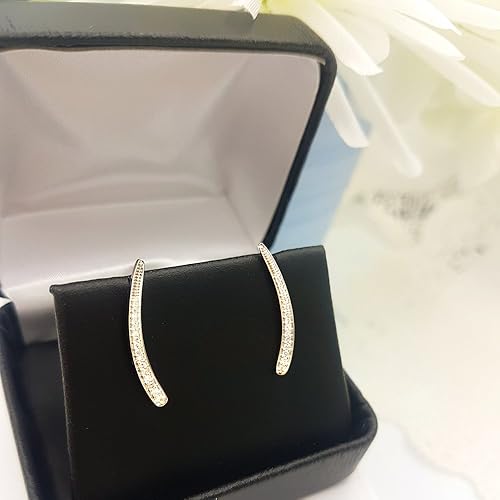 Miniatura 3 de Dazzlingrock Collection 0.15 Cttw 14K oro sólido corte redondo diamante blanco pendientes trepadores para mujer