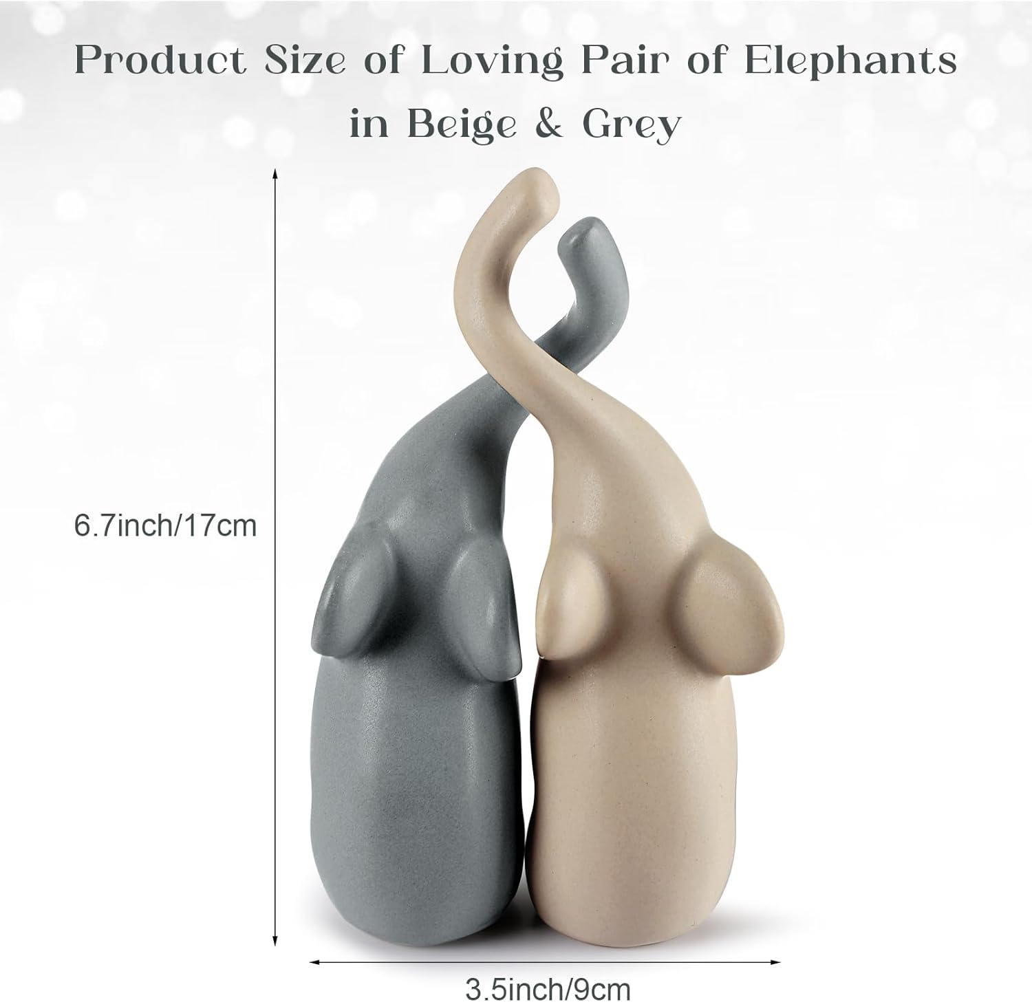Menkxi 2 Pcs 6.7 Inch High Elephant Statue Decor Christmas Loving Pair of Beige and Grey Elephant Figurines Gift Ornaments Decorative Ceramic Elephant Couples Home Decoration for Living Room Bedroom - Image 2