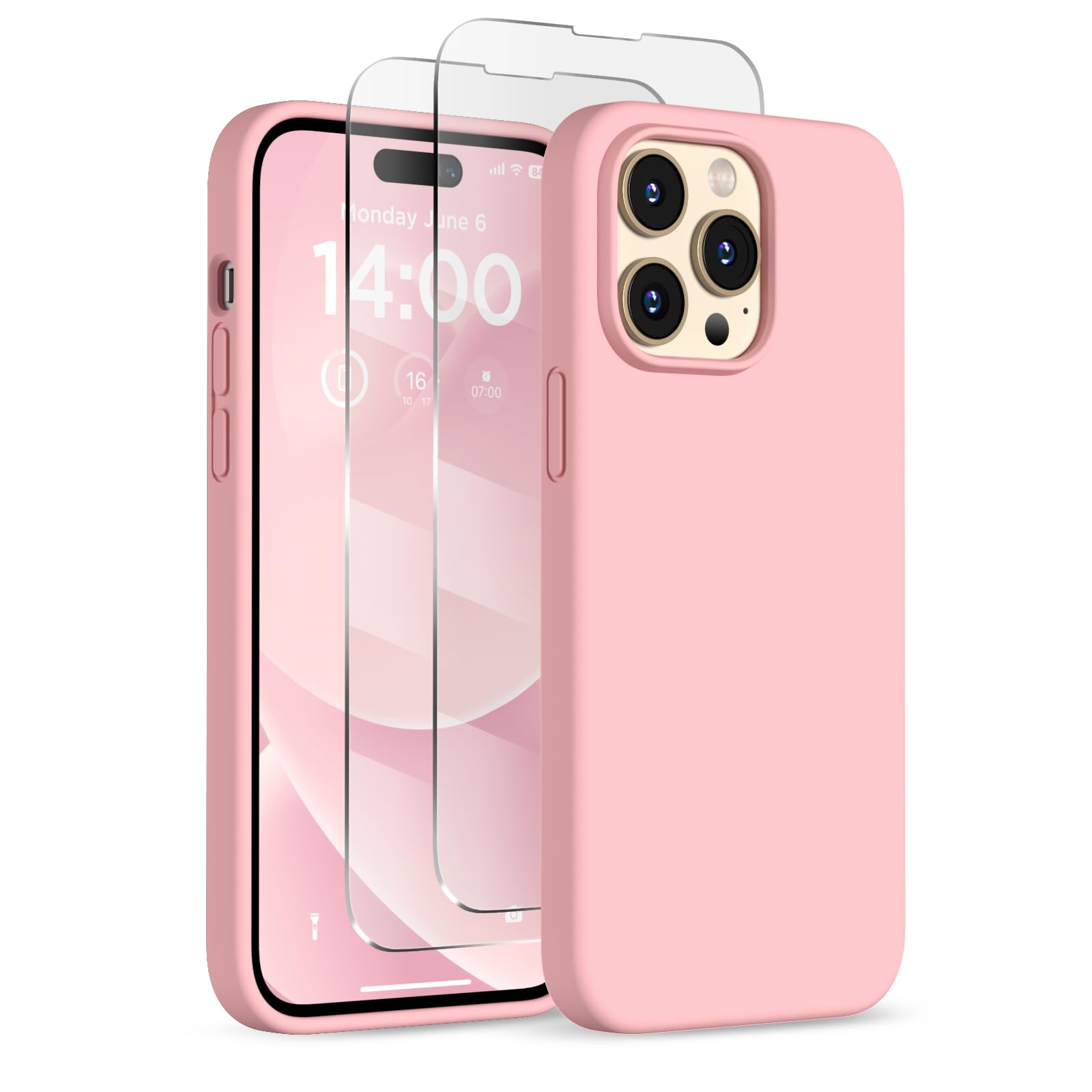 COFFKER Designed for iPhone 14 Pro Case, Liquid Silicone Case [2X Screen Protectors], Shockproof Protective Slim Thin Phone Case with Anti-Scratch