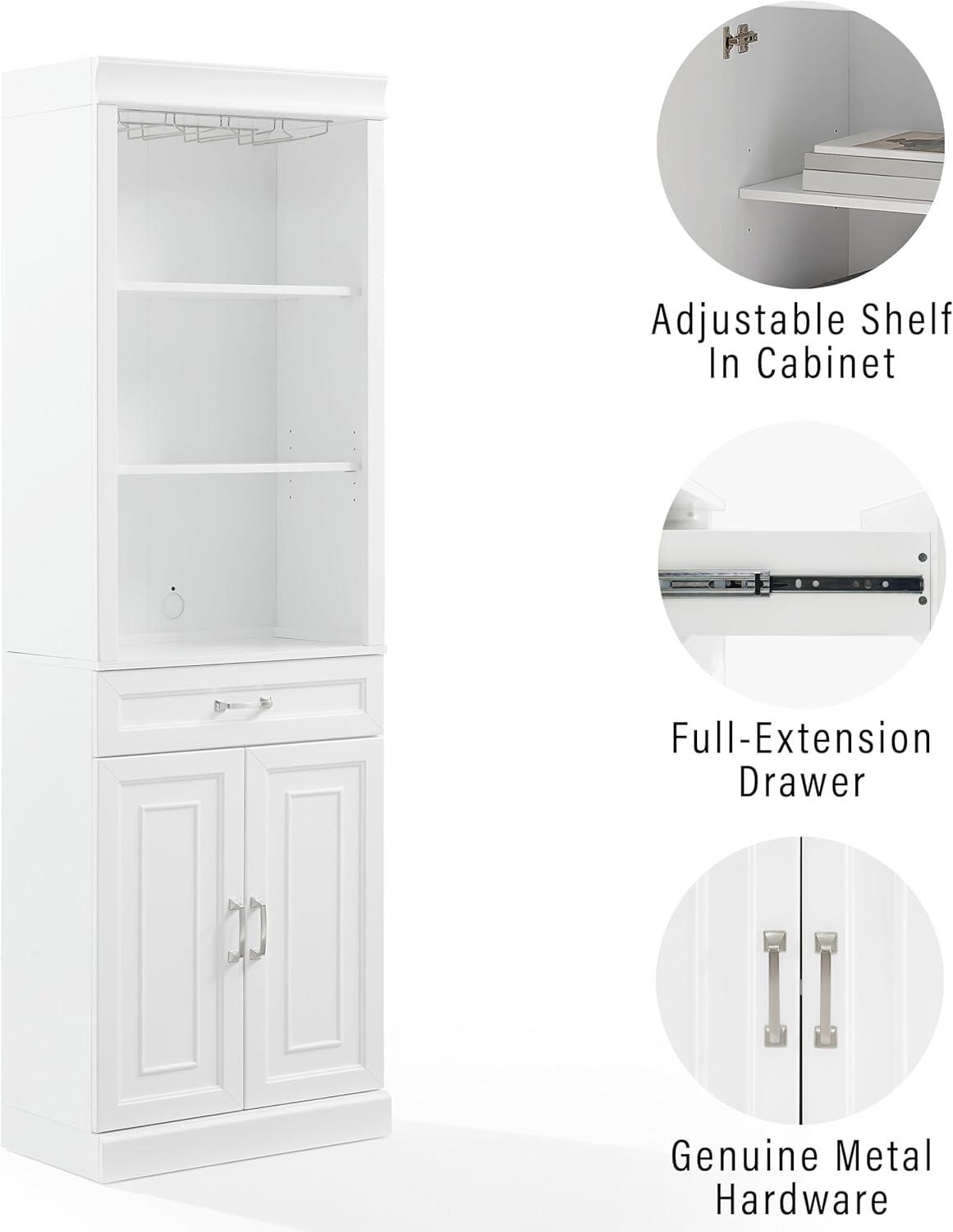 Crosley Furniture Stanton Wine, Liquor, Coffee Bar Cabinet with Storage Shelves and Drawers, White