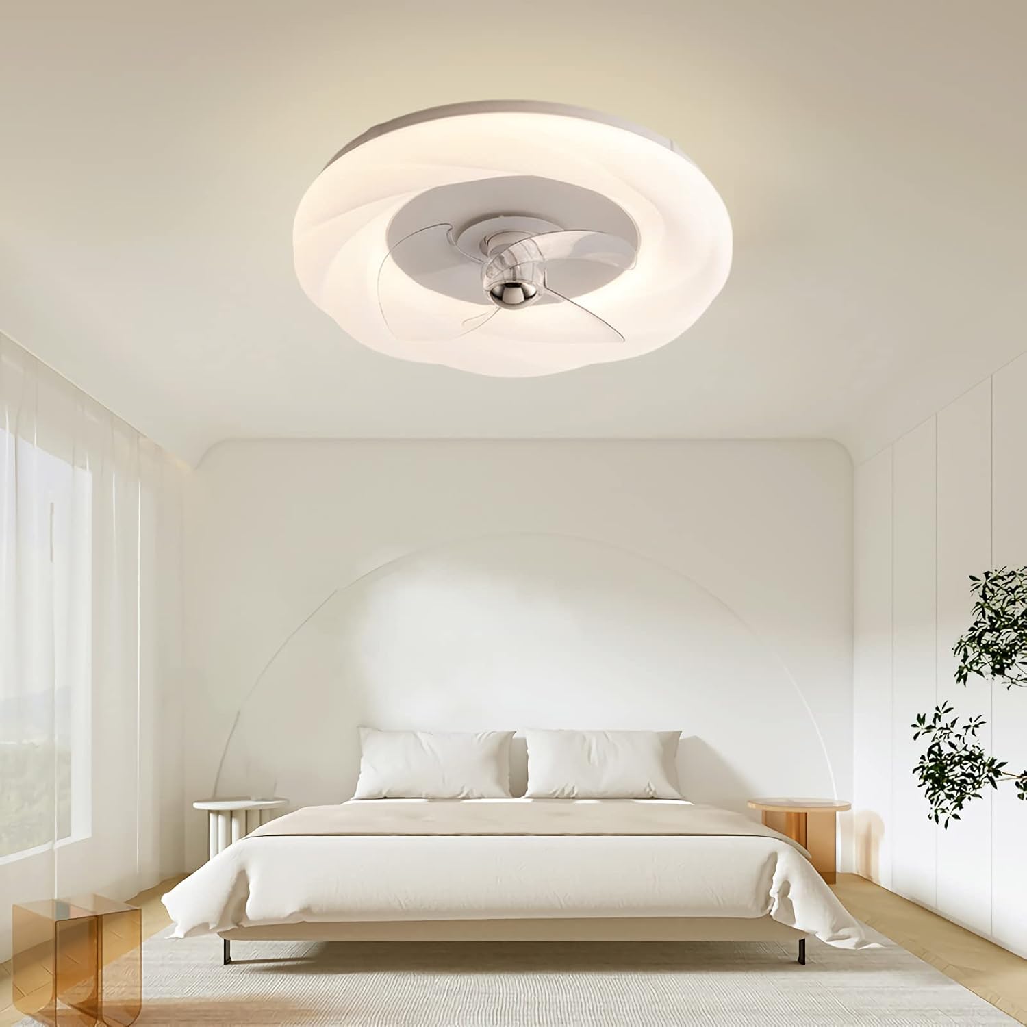 YUEGOO Ceiling Fans with Lamps,Ceiling Fan with Light Dc Reversible 6 Speed Timer Modern Fan Lights Ceiling Led Dimmable Ceiling Fan Chandelier Winter Summer Mode for Bedroom Child Room/C