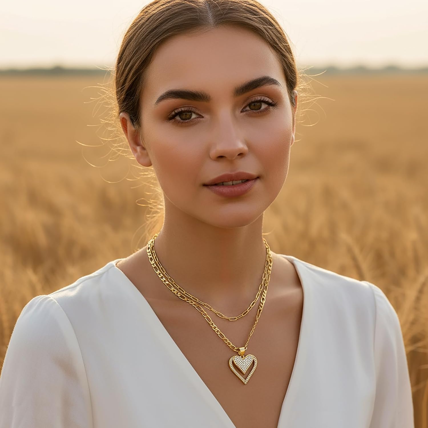 Heart Necklaces for Women 14K Gold Plated Layered Necklace Set with Cubic Zirconia Heart Pendant, Dainty Stackable Choker Chain, Gift for Her - Image 5