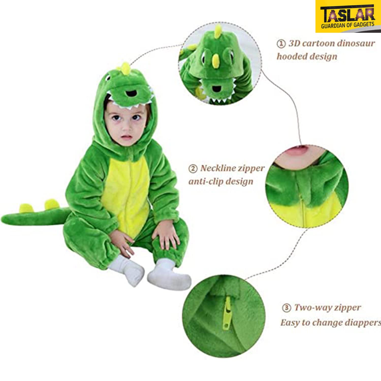 TASLAR Soft Flannel Unisex Baby Infant Kids Costume Jumpsuit Panda Dinosaur Style Cosplay Clothes Bunting Outfits Snowsuit Hooded Romper Outwear 4