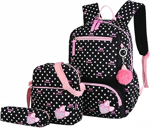 Mochila escolar 3 en 1 con estampado de lazo para niños, 3 en 1, con bolsa de hombro y bolsa para lápices