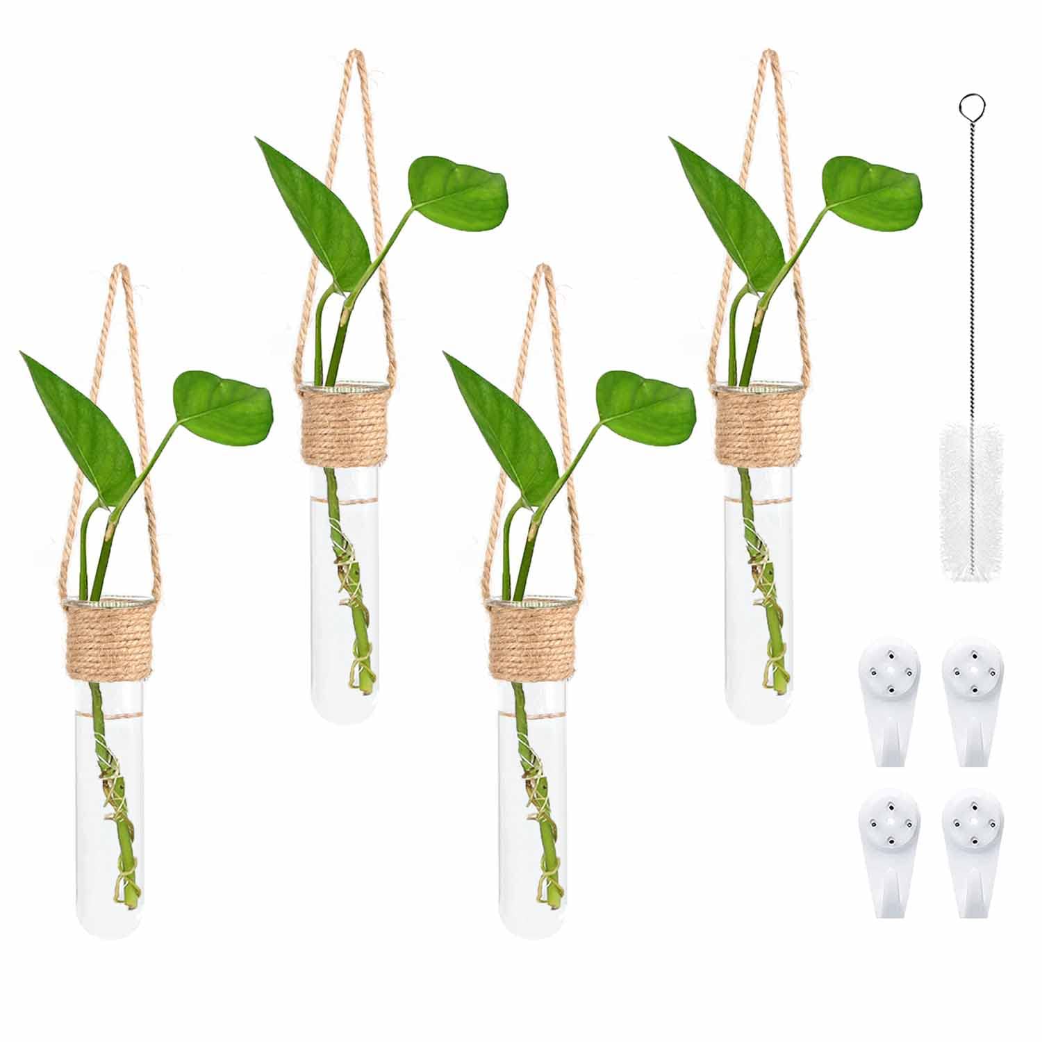 ARTORA Plant Propagation Hanging Glass Planter Terrarium Wall Mounted Decorative Flower Vase Hydroponic Plant Cultivation Test Tube for Home Office Decor (4PCS)