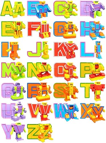 Cyeah Juguetes robóticos del alfabeto para la educación de niños en edad preescolar, juguetes robóticos transformadores, 26 piezas