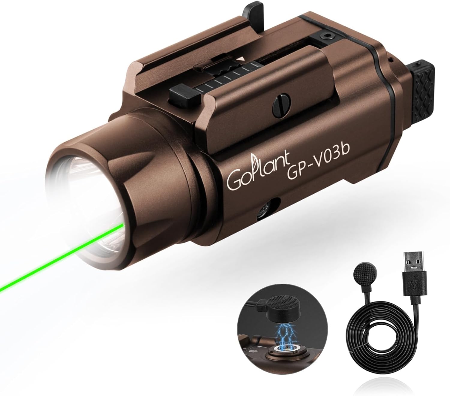 1750 Lumens Weapon Laser Light Combo - Adjustable Rail LED Light and Green Laser Flashlight, Aircraft-Grade Aluminum, Magnetic Rechargeable Strobe Tactical Flashlight for Picatinny or GL Rail