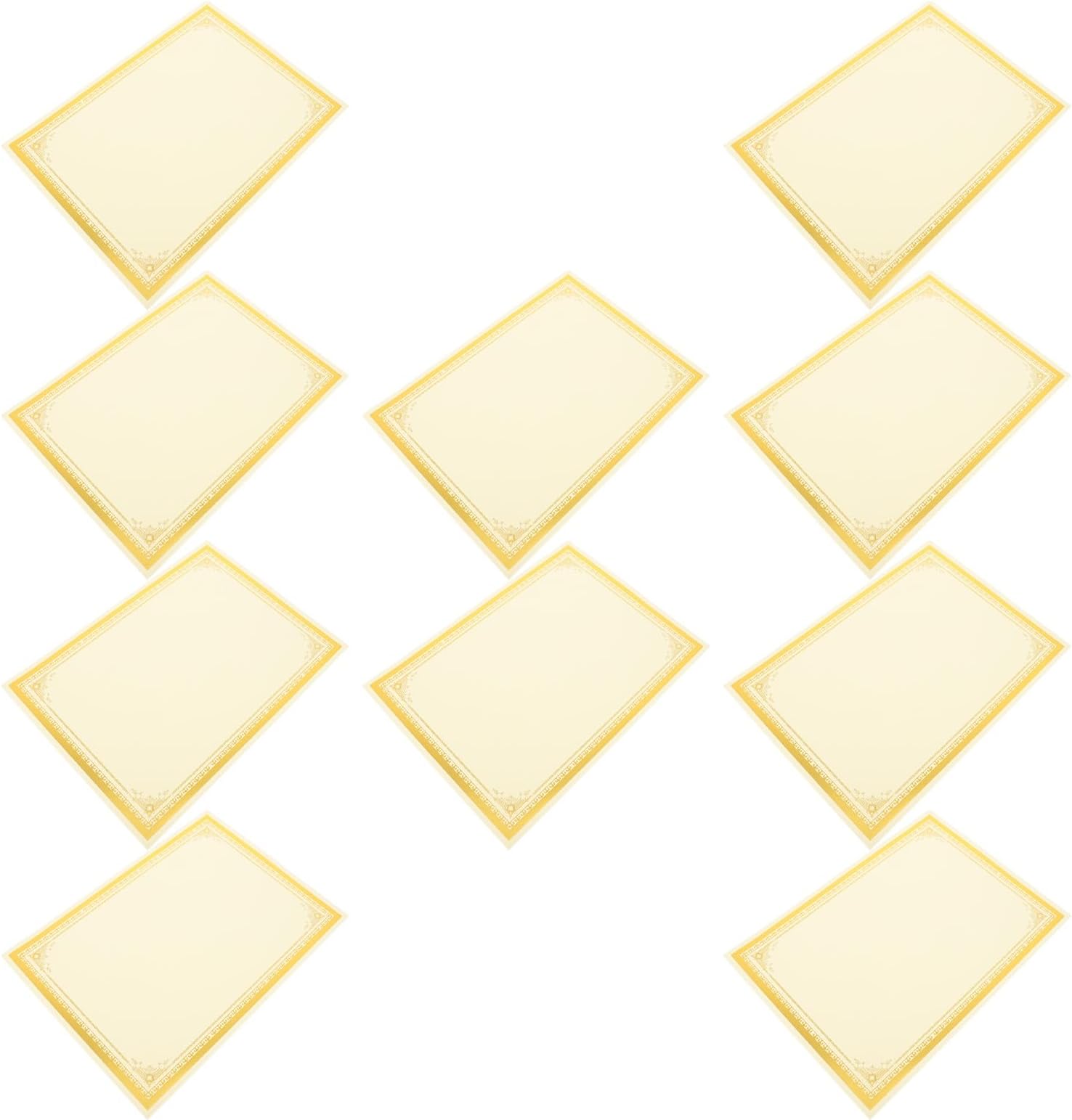 Veemoon 10pcs Thick A4 Gold Frame Certificate Inserts Blank Printing Paper with Foil Trim for Awards Diplomas and Achievement Documents