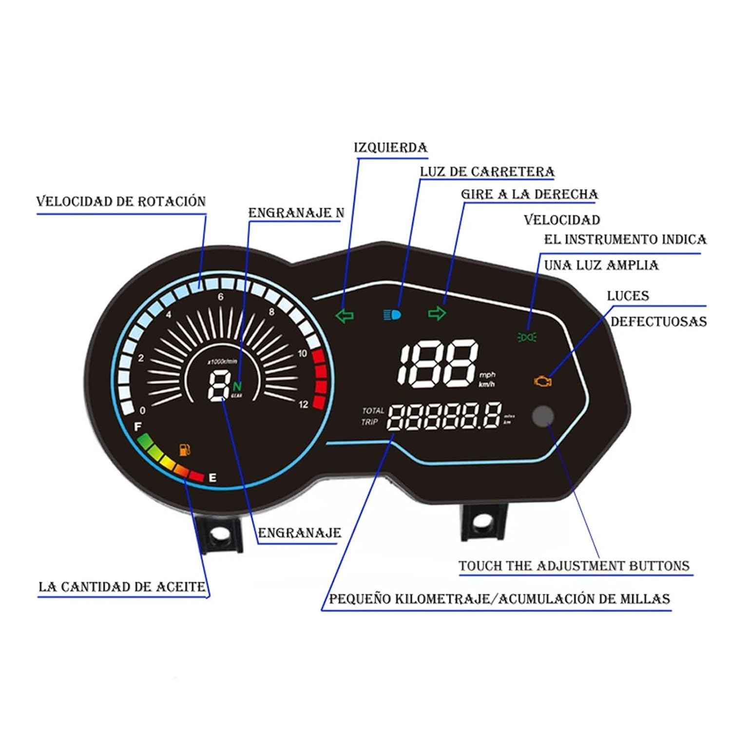 オートバイ用デジタル走行距離計 耐摩耗性 ユニバーサル電子コードメーター オートバイ用タコメーター表示ゲージ イタリア語 150z用