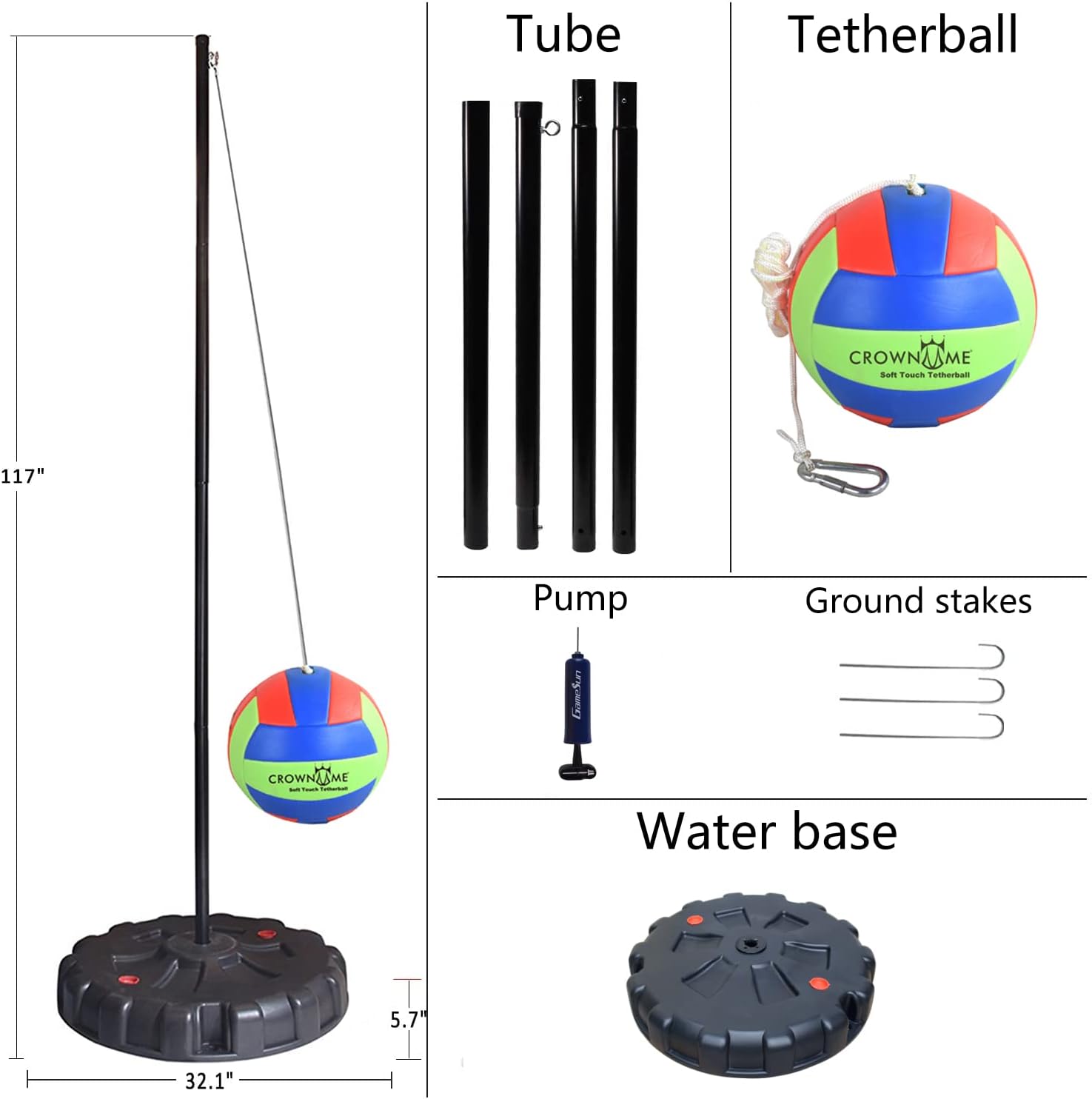 CROWN ME Tetherball Ball and Rope Set- Tetherball Ball with Rope and Carabineer Hoop