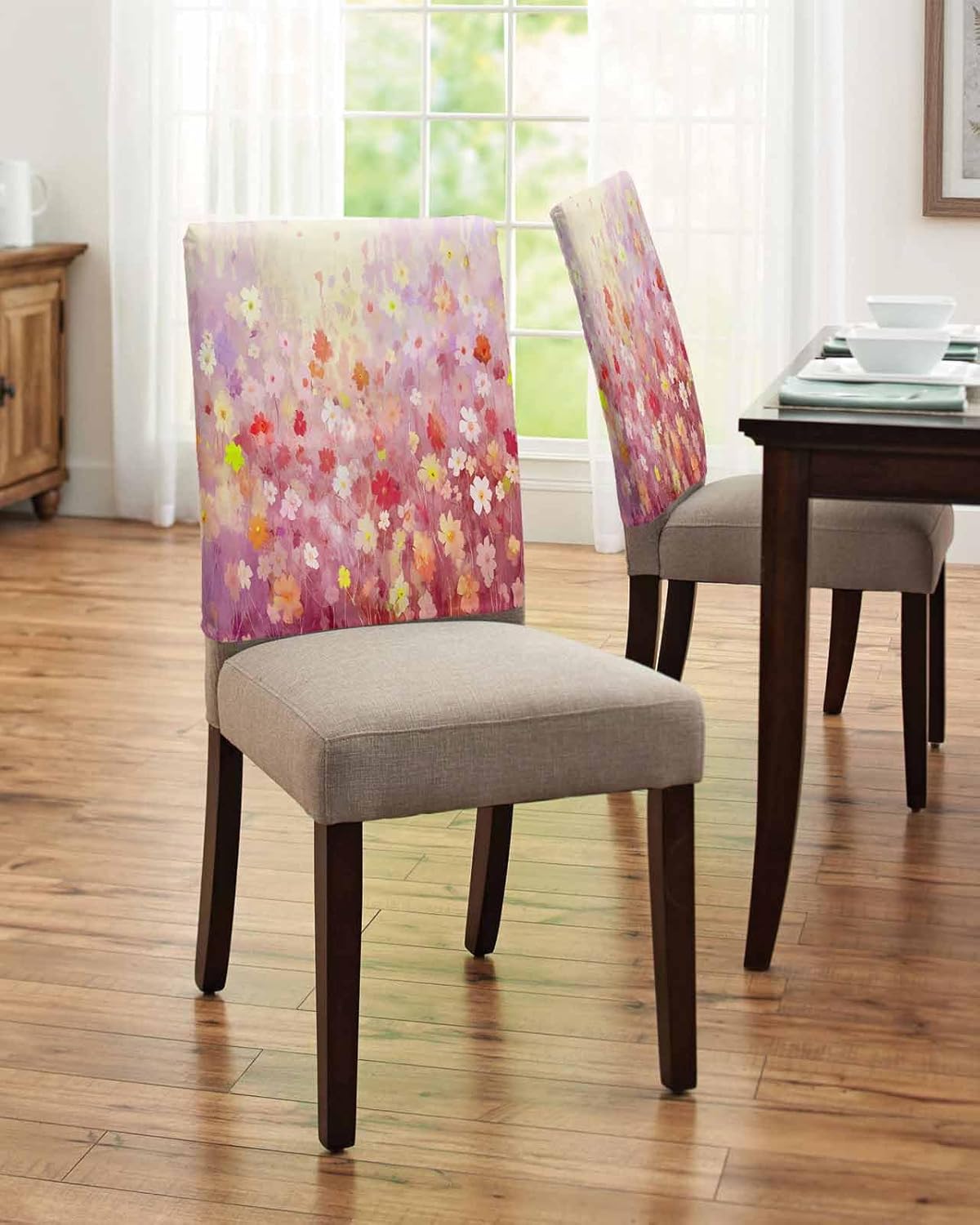 Flower 4 Packs Dining Chair Back Cover, Kitchen Dinner Chair Seat Covers Washable Chair Slip Covers, Removable Slipcovers Protect for Dinning Room Orange Daisy Gradient Abstract Graffiti Art