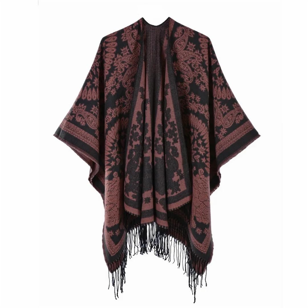 Wvapzxx Autunno Inverno Split Scialle Lavorato A Maglia Nappa Double Sided Split Donna Imitazione Cashmere Poncho Lady Mantelle Mantelli