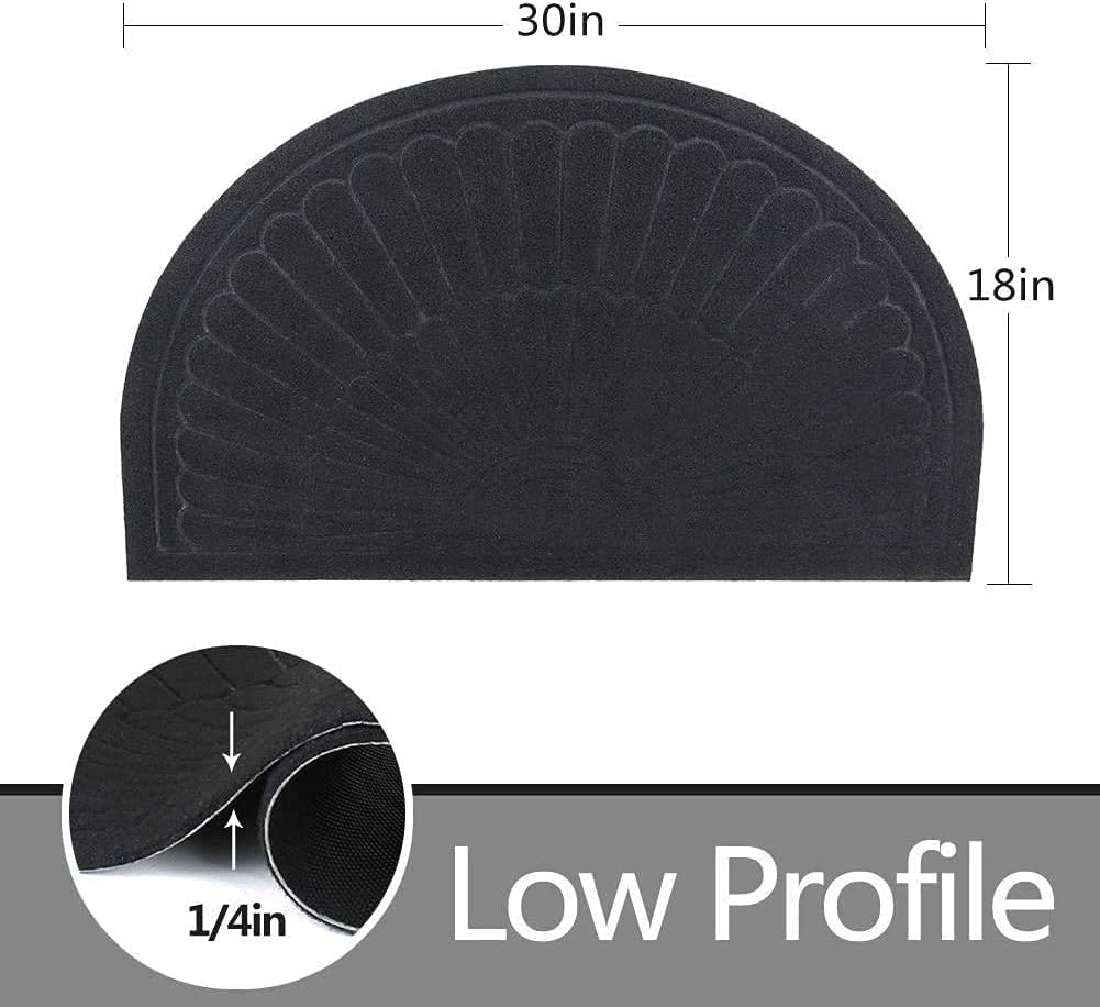 Morning View Half Round Door Mat Indoor Half Circle Front Door Mats Outdoor Entrance Half Moon Welcome Mat Entryway Rug Rubber Back Non Slip Set of 2 (Black)