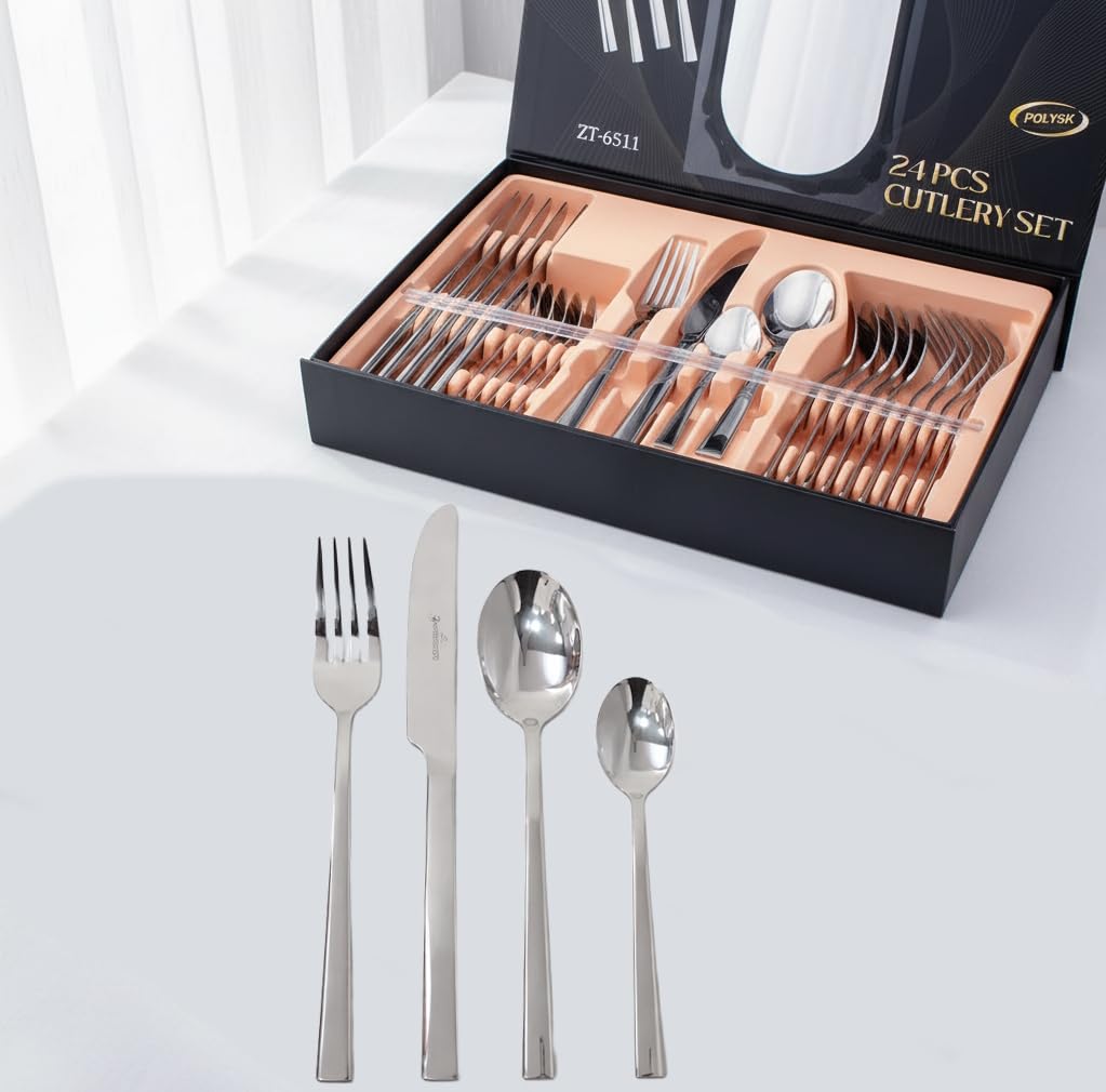 Besteck Set 24-teilig für 6 Personen, Edelstahl, Silber