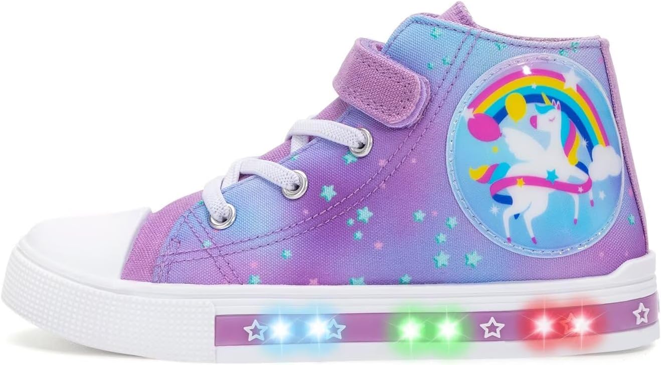 EUXTERPA Kids Toddler Sneakers Light Up Flashing Shoes Girls Boys Easy Fasten High Top Walking Canvas Sneaker