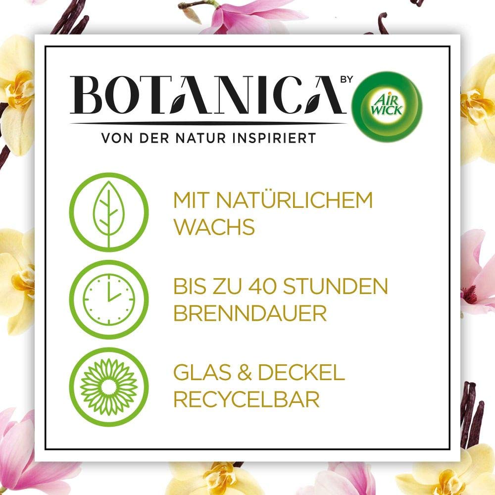 Botanica by Air Wick Duftkerze – Duft: Himalaya-Magnolie & Vanille – Nachhaltig hergestellt mit natürlichen Inhaltsstoffen – 6 x Kerze im Glas