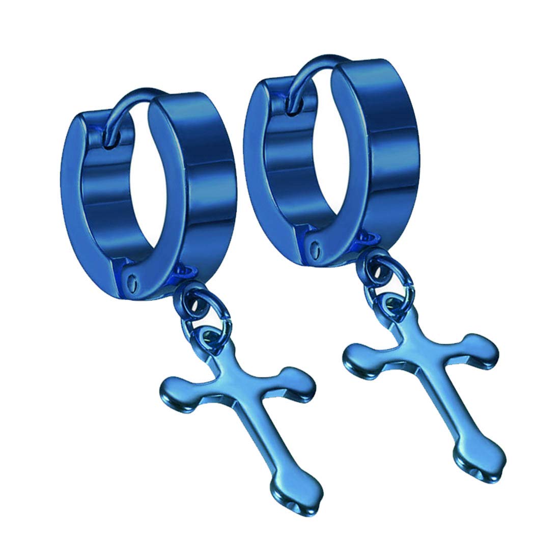 Christmas Gift Jesus Cross Piercing Surgical Blue Stainless Steel Huggie Earring