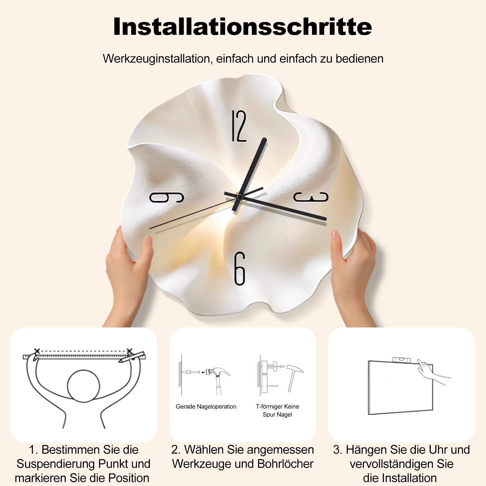 Ergocar Wanduhr, Art-Deco Ohne Tickende Sounds Modernes Kristallporzellan Dreidimensionales Zifferblatt Für Wohnzimmer, Schlafzimmer, Studium, Bürodekoration