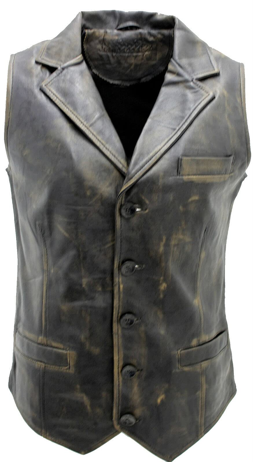 Men's Smart Black Rub Off Real Leather Waistcoat Party Fashion Vest XL