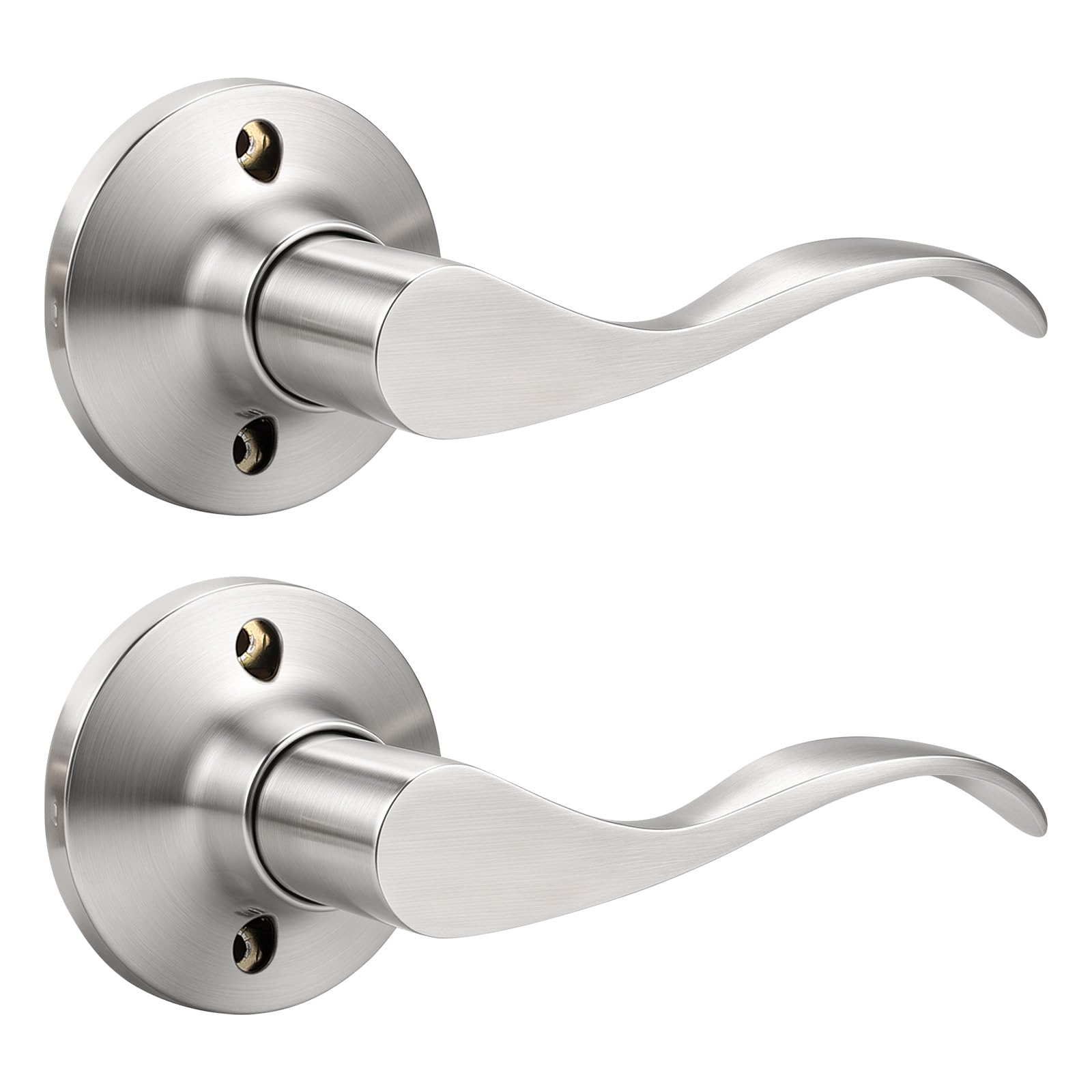 Mengico 2 Pack Satin Nickel Dummy Door Lever, Single Right Side Door Handle for Closets, Non-Turning Pull Only Lever Set, Wave Style Interior Door Knob