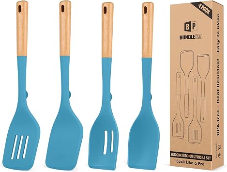 BUNDLEPRO Silicone Cooking Utensils Set, 4 Pcs Spatula and Spoon Set