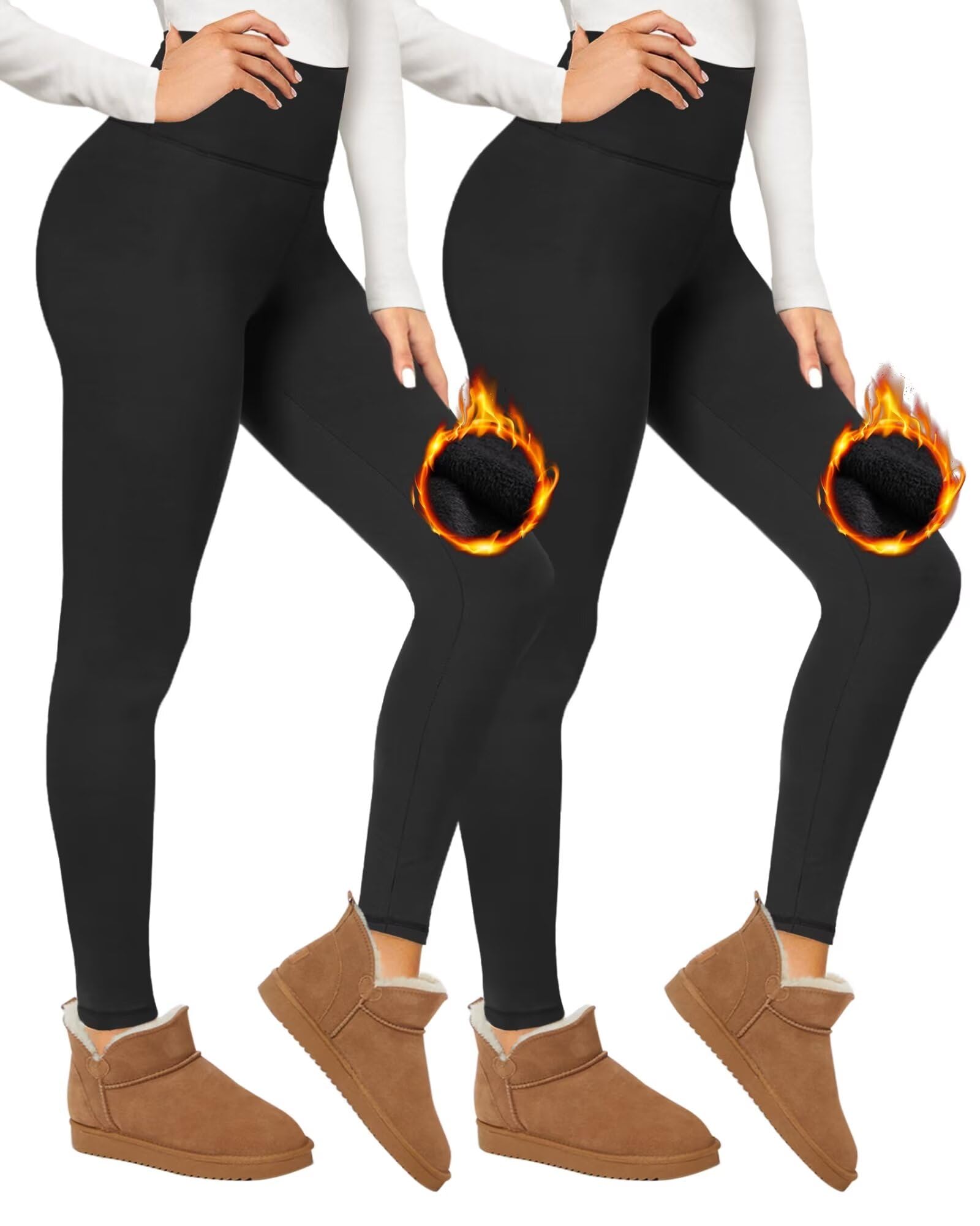 2 Pack Thermal Leggings Women UK Fleece Lined Pants High Waisted for Gym Yoga in Winter