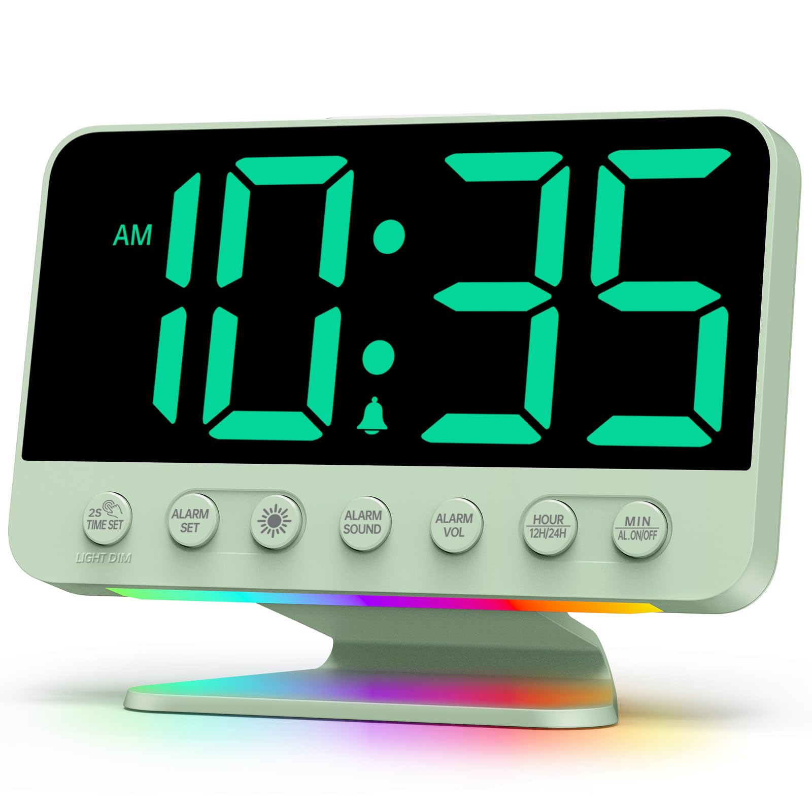 Digital Alarm Clocks for Bedrooms: Large Bold Number 5 Brightness Dimmer - Easy to Read Across The Room - 5 Alarm Sound 8 Night Light - Sage Green