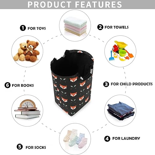 Miniatura 4 de visesunny Cesta de lavandería plegable con diseño de zorros y flechas de animales, de tela Oxford, organizador de juguetes con asa para baño,