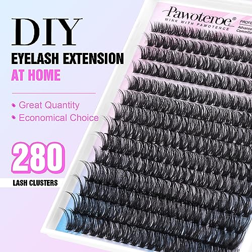 Image of Pawotence Lash Clusters 280pcs Individual Lashes Cluster Eyelash Extensions 50D 9-16mm Mix Eyelash Clusters Lash Extension for Self Application at Home (50D, 0.07D, 9-16mm)
