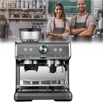 Double Boiler Fully Semi-Automatic Coffee Machine Coffee Maker 15bar Conical Burr Grinder Bean to Espresso Commercial Grade Espresso Maker Bean Cappuccino Latte Commercial Home Espresso Maker 220V Size 332x347x331mm, Blue
