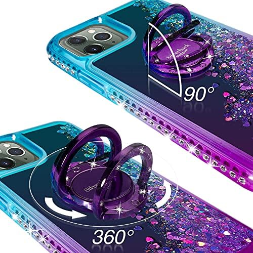 Miss Arts iPhone 11 Pro Max Case, [Silverback] Moving Liquid Holographic Glitter Case With Kickstand, Bling Diamond Ring Slim Protective Case for Girls Women for iPhone 11 Pro Max 6.5 inch -Purple