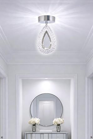 Arel Tekli Plafonyer Krom Modern Led Avize Kristal Görünüm(Beyaz Işık) Enerji Tasarruflu Antre Cafe Hol [Enerji Sınıfı A++]