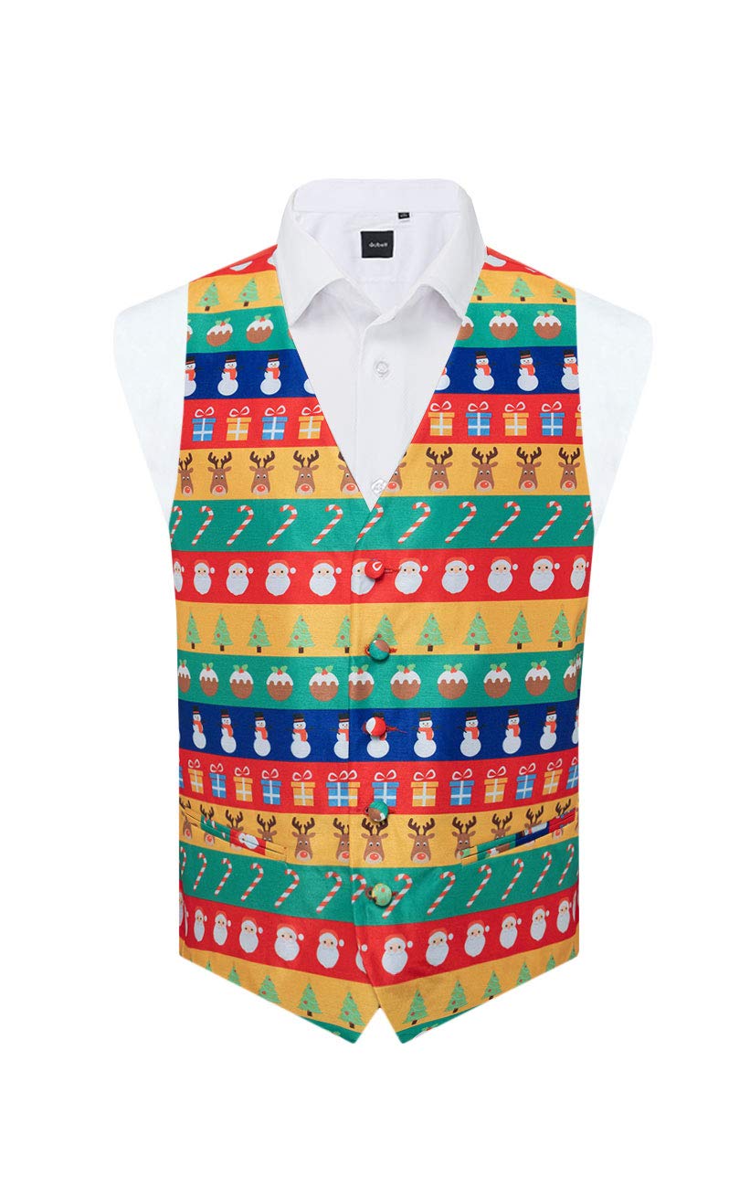 Dobell Mens Multicoloured Festive Wrapping Paper Christmas Waistcoat-XL (46-48in)