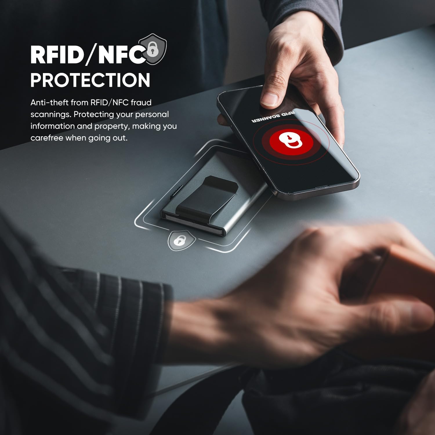 VULKIT Minimalist Wallet with Money Clip RFID Protection Pop Up Card Holder Slim Wallet Credit Card Holder Metal Wallet, Space Grey - Image 5