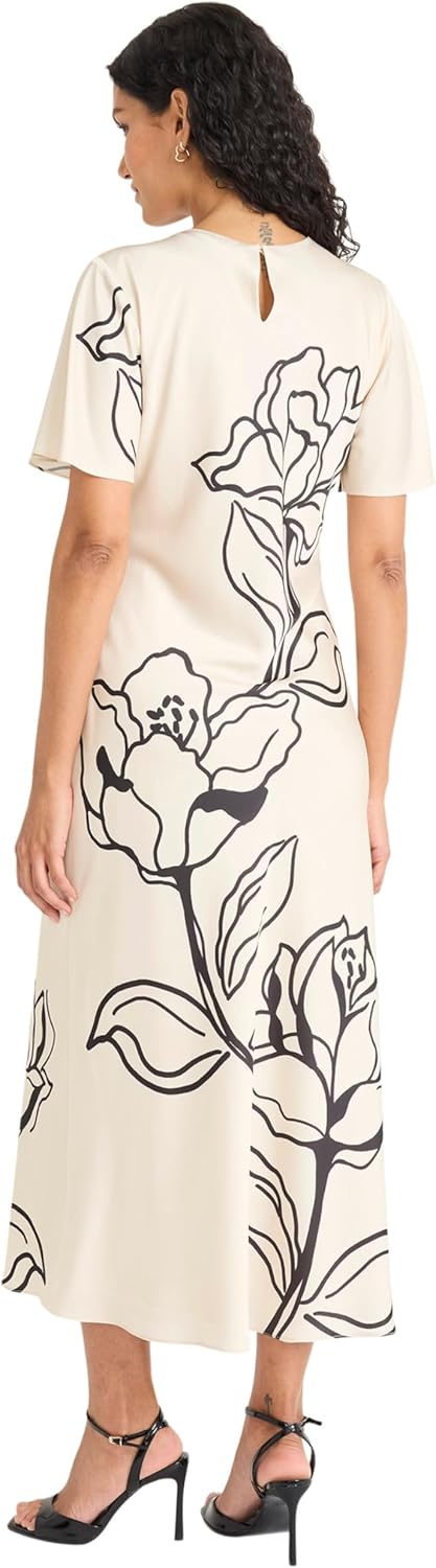 Maggy London Womens Short Sleeve Round Neck Shift Dress - Midi Floral Wedding Guest Dresses - Image 3