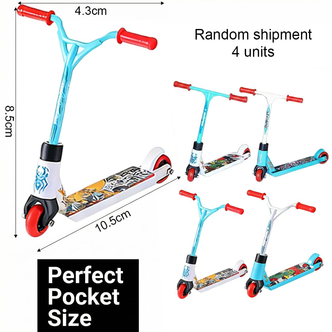 4 Pezzi Mini Monopattino Da Dito, Mini Skateboard Da Dito, Set Monopattino Da Dito, Skateboard Da Dito Per Bambini, Bomboniere - Blu E Bianco