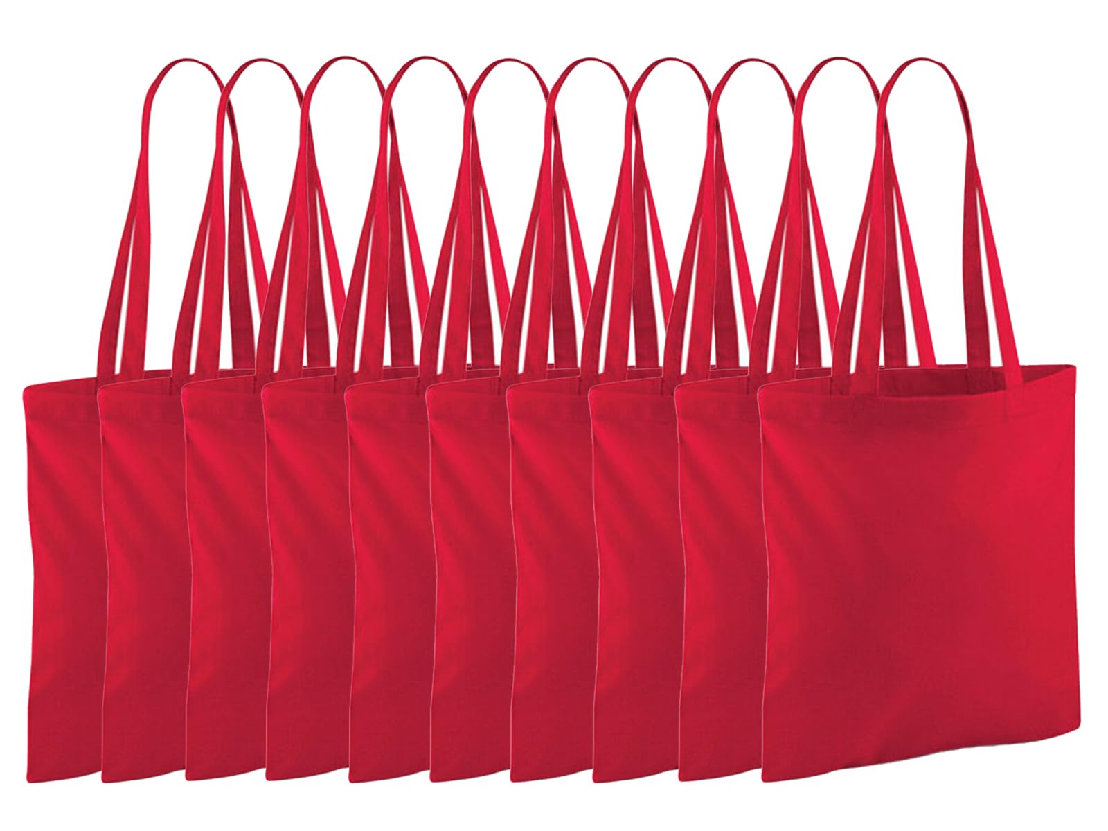 NGWorld Pack of Eco-Friendly Cotton Tote Bags - 10 x Classic Red - One Size