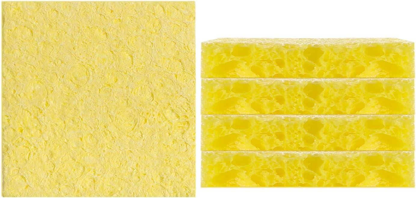 10 Pcs Soldering Iron Cleaning Sponge, 5 x 4 cm Square Replacement Solder Sponge High Temperature Sponges Solder Tips Cleaning Pads Sponges Soldering Accessories (Yellow)