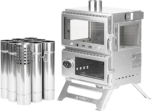POMOLY Estufa de tienda de campaña Horno de leña, estufa de leña de acero inoxidable para senderismo, cocina, calefacción (con horno)