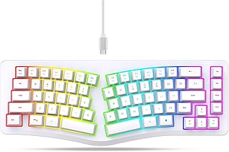 Wired Ergonomic Gaming Keyboard,Mechanical Feel,Detachable USB Cable,69 Keys,RGB Backlit-White