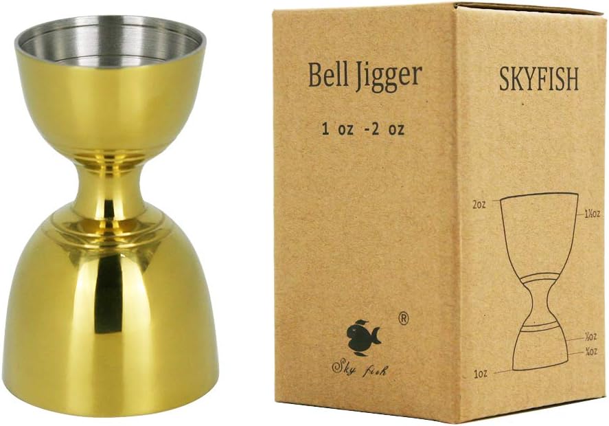 SKY FISH Stainless Steel Bell Jigger Dual Measure Spirit Measuring Cups Golden Finish 30ml/60ml Bar Jigger