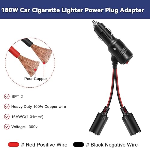 Miniatura 7 de Divisor de encendedor de cigarrillos para automóvil, adaptador divisor de 12 V para automóvil, soporta carga rápida, 1 a 2 puertos de cargador de