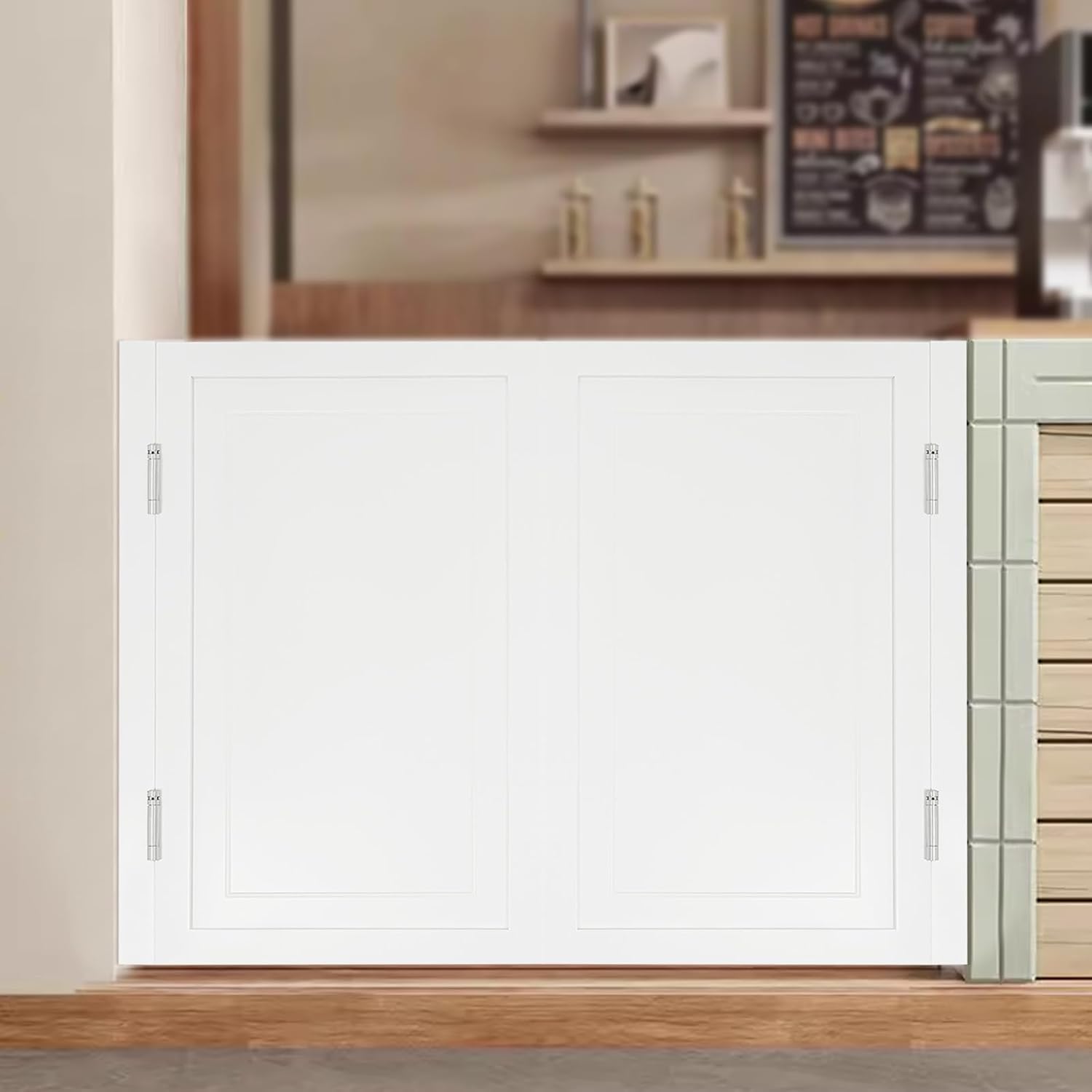 Solid Wood Interior Swing Door with Metal Hinges - Swinging Cafe Doors for Kitchen, Stairs, Bedroom Entrance & Partition (White, 47.2"X35.43")