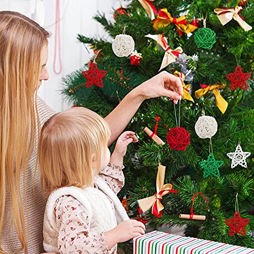 Stmk 30 Pcs Christmas Rattan Balls Decoration, 2.36 Inch Star Shaped Wicker Balls & 2 Inch Red White And Green Wicker Balls For Christmas Home Decor Diy Vase Bowl Filler Ornament Table Decorations #TOP3