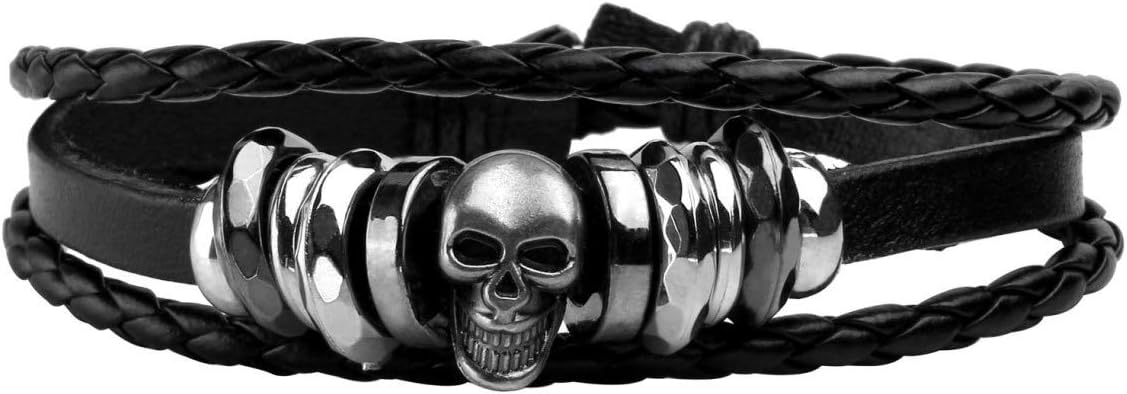 Braided Leather Bracelet for Men Women Punk Cuff Wrap Bangle Bracelets Adjustable Black