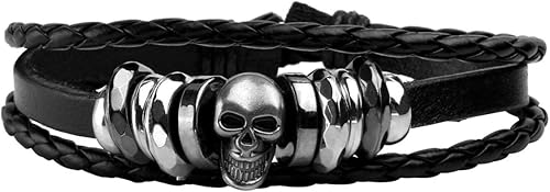 Miniatura 4 de Manfnee 6-12 pulseras de cuero trenzado punk para hombres y mujeres, ajustables, color negro